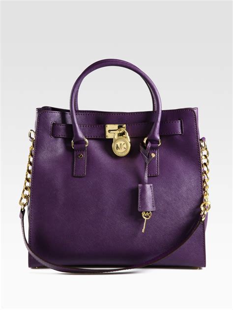 michael kors hamilton large tote purple|Michael Kors large satchel handbag.